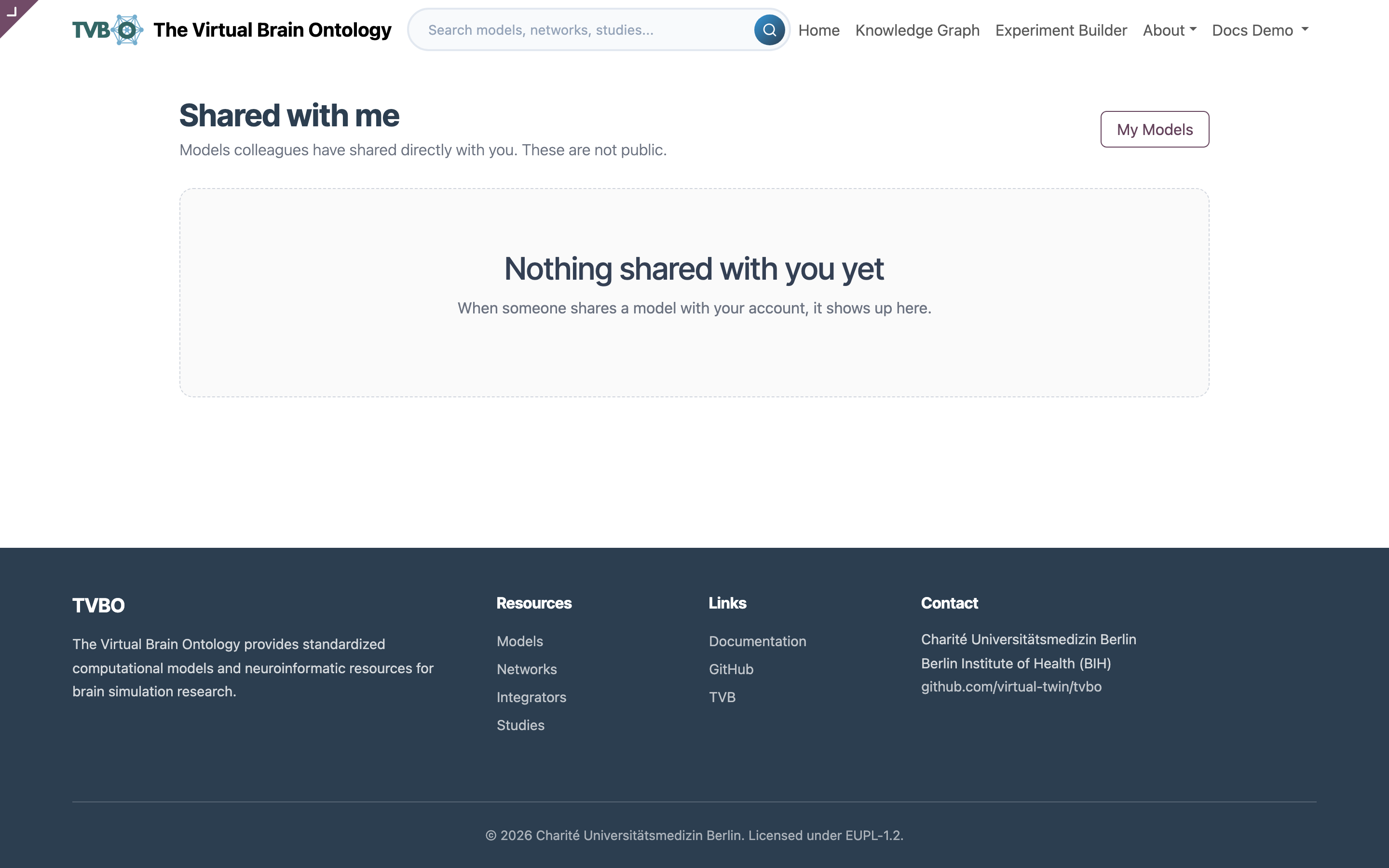 The Shared with me page, listing elements a colleague granted access to.